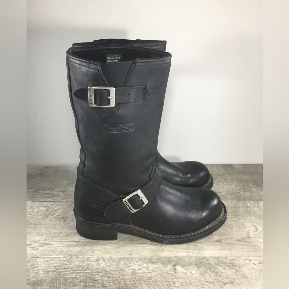 XElement Engineer Riding Motorcycle Womens Leather Black Harness Boots Size 10